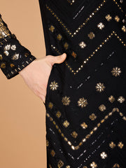 Black Heavy Sequence Work Designer Kurta