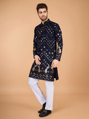 Blue Grey Heavy Sequence Work Designer Kurta