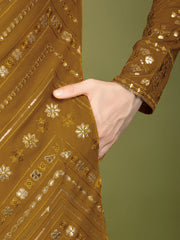 Dark Mustard Heavy Sequence Work Designer Kurta