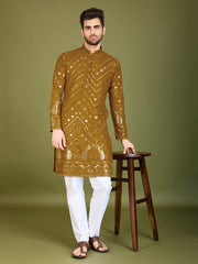 Dark Mustard Heavy Sequence Work Designer Kurta