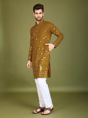 Dark Mustard Heavy Sequence Work Designer Kurta