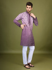 Shaded Purple Kurta with Thread Sequence Embroidered Work