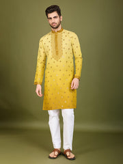 Shaded Yellow Kurta with Thread Sequence Embroidered Work