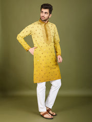 Shaded Yellow Kurta with Thread Sequence Embroidered Work