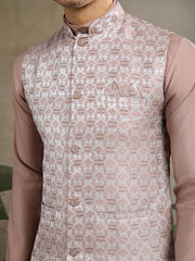 Pastel Brown kurta set with Sequence Self Weaving Jacquard Design Koti Work
