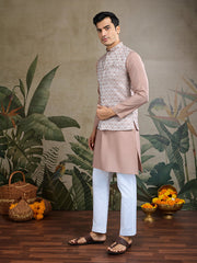 Pastel Brown kurta set with Sequence Self Weaving Jacquard Design Koti Work