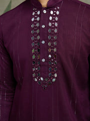 Royal Wine Kurta with Mirror Work and printed Dupatta