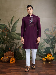 Royal Wine Kurta with Mirror Work and printed Dupatta