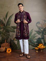 Royal Wine Kurta with Mirror Work and printed Dupatta