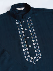 Elegant Peacock Green Kurta with Mirror Work and printed Dupatta