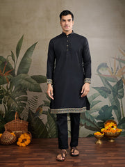 Black Jodhpuri Designer Kurta Set With Multi Coloured Thread Embroidery Work Jacket
