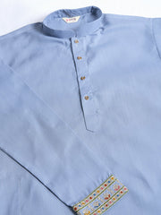 Pastel Blue Jodhpuri Designer Kurta Set With Multi Coloured Thread Embroidery Work Jacket