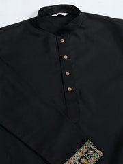Black Jodhpuri Designer Kurta Set With Multi Coloured Thread Embroidery Work Jacket