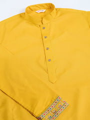 Dark Yellow Jodhpuri Designer Kurta Set With Multi Coloured Thread Embroidery Work Jacket