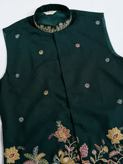 Dark Green Jodhpuri Designer Kurta Set With Multi Coloured Thread Embroidery Work Jacket