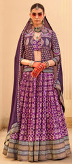Exclusively Purple couple combo designer outfit in pure pv silk and foil print with detailed hand mirror work