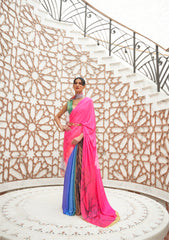 Pink Floral Inspired Digital Printed Kalamkari Saree On pure silk crape