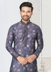 Contrasting indian aspiring Printed khakhi on jacquard silk Mens kurta for wedding and other occasion comes with pajama