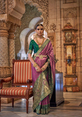 Orchid Purple contrasting blouse on Jacquard Weaved Banarasi Design saree With Stone Work | Banarasi Saree