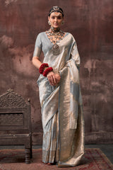 Gray shaded leheriya silk saree with handloom weaving saree | Shaded leheriya style Saree