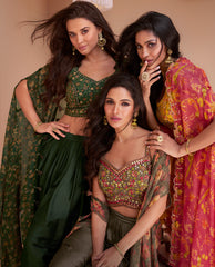 Exclusive handwork on viscose nylon dhoti style Gary dress with floral shrug| unique dress indian wear