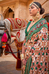 Contrasting Multi colour Patola Saree on silk With Elegant Gold Print | Contrasting saree | Patola Print Saree | Designer Saree