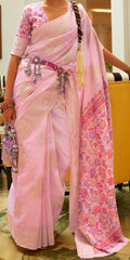Premium Pastel Pink shaded Floral Inspired Kashmiri Pallu Saree | Handloom Weaving saree