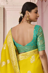 Yellow Dola Viscose Silk Saree Intricate Flower Pattern Weaving On All Over Saree