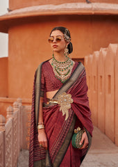 Weaved red Shaded Ajrak Inspired silk saree with gold finish | Silk saree