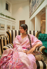 Premium Pastel Pink shaded Floral Inspired Kashmiri Pallu Saree | Handloom Weaving saree