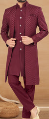 Exclusive Contrasting maroon Thread and Detailed Embroidery Work Indo Western, Sherwani | Indian Traditional Mens Wear