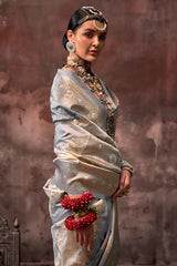 Gray shaded leheriya silk saree with handloom weaving saree | Shaded leheriya style Saree