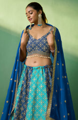Designer Blue detailed Indian tradition design on georgette lehenga with sequence and embroidery | bollywood lehenga