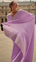 Exclusive Pastel purple shaded designer pure satin handloom weaving saree | weaved saree