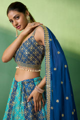 Designer Blue detailed Indian tradition design on georgette lehenga with sequence and embroidery | bollywood lehenga