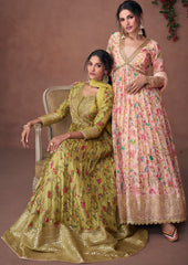 Designer Green embroidered organza floral inspired anarkali dress | anarkali dress | Bollywood Dress