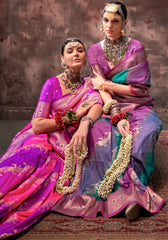 Dark Pink shaded leheriya silk saree with handloom weaving saree | Shaded leheriya style Saree