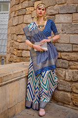 Blue shaded leheriya silk saree with aqua finish weaving saree | Silk Saree | Shaded leheriya style Saree