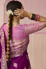 Purple Dola Viscose Silk Saree Intricate Flower Pattern Weaving On All Over Saree