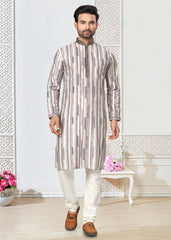 Contrasting indian aspiring Printed khakhi on jacquard silk Mens kurta for wedding and other occasion comes with pajama