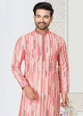 Contrasting indian aspiring Printed khakhi on jacquard silk Mens kurta for wedding and other occasion comes with pajama