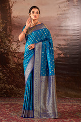Contrasting Blue Shaded  Banarasi soft silk saree with detailed banarasi inspired work