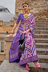 purple shaded leheriya silk saree with aqua finish weaving saree | Silk Saree | Shaded leheriya style Saree