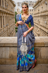 Blue shaded leheriya silk saree with aqua finish weaving saree | Silk Saree | Shaded leheriya style Saree