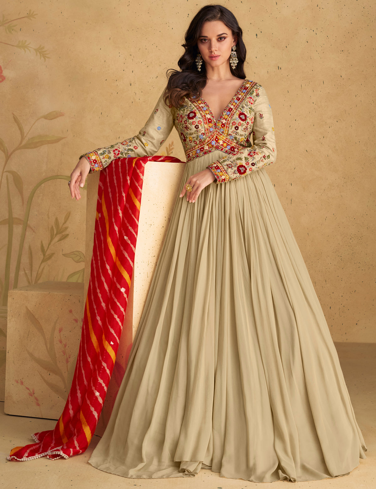 Designer  Embroidery Anarkali Dress With Leheriya Dupatta| bollywood dress | anarkali dress