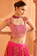 Bollywood Rani Pink embroidered lehenga with Shimmer Silver Embroidery | Bollywood Lehenga | Brides maid Lehenga.