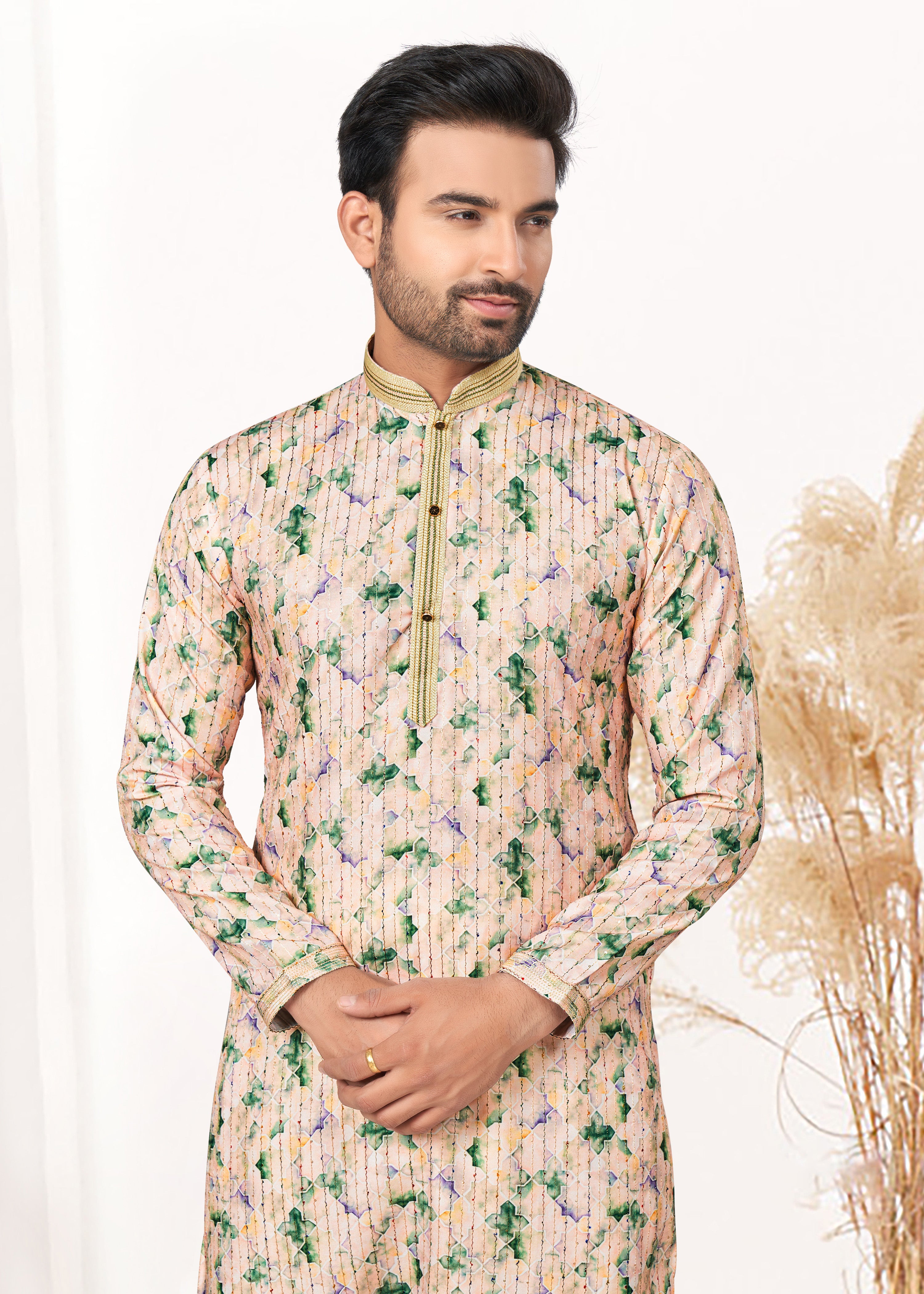 latest Contrast Digital print kurta on cotton with  detailed pintex, thread, sequence work for wedding