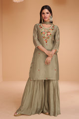 Pastel colour Pure organza silk dress with net duppata and minimul work