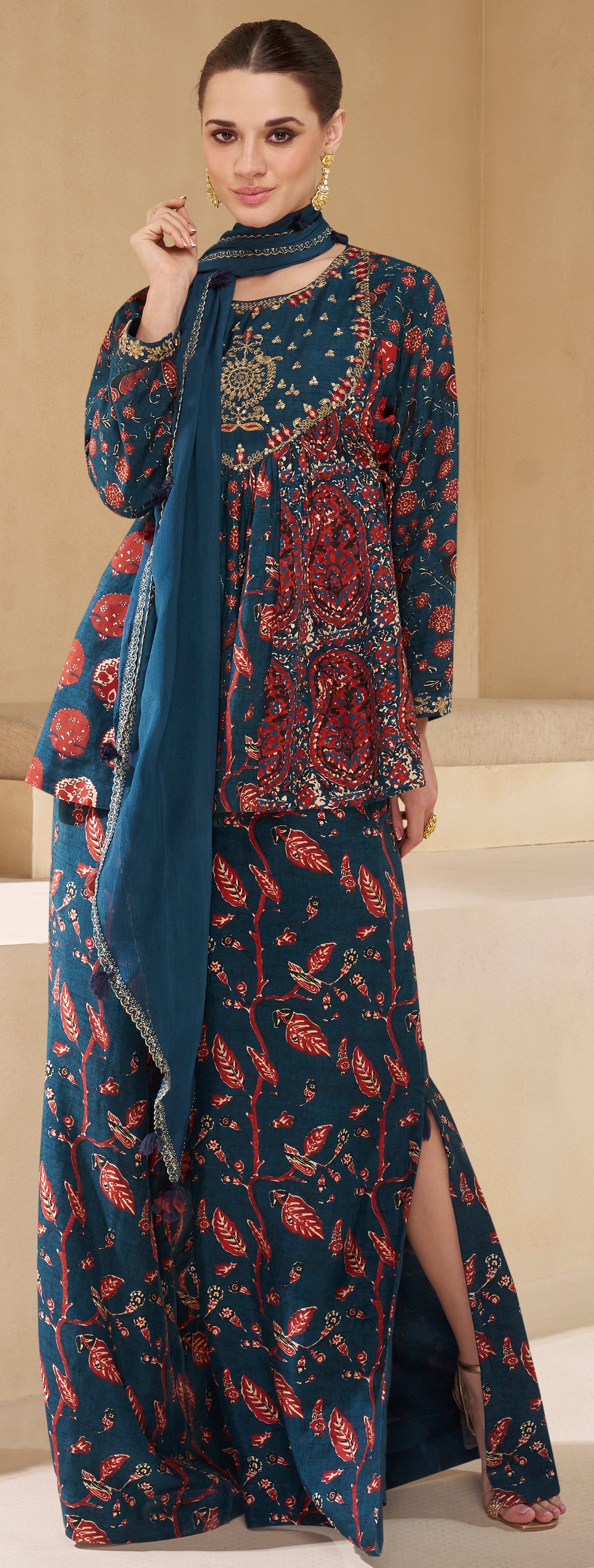 Latest designer dress on pure Fabric with deatiled indian inspired floral print designer dress