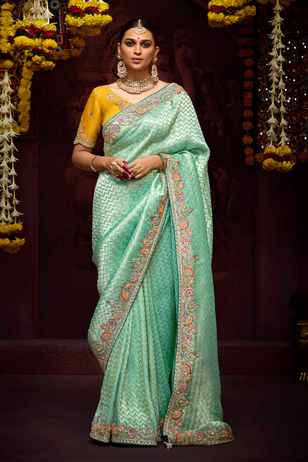 Light Blue Shaded Pure Banarasi Kanjivaram Fabric With Heavy Work Border Saree